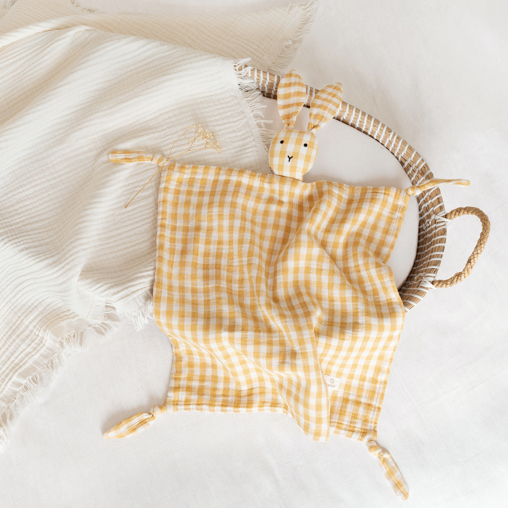 Bunny Baumwoll Musselin 40x40 cm CHECK Ocker