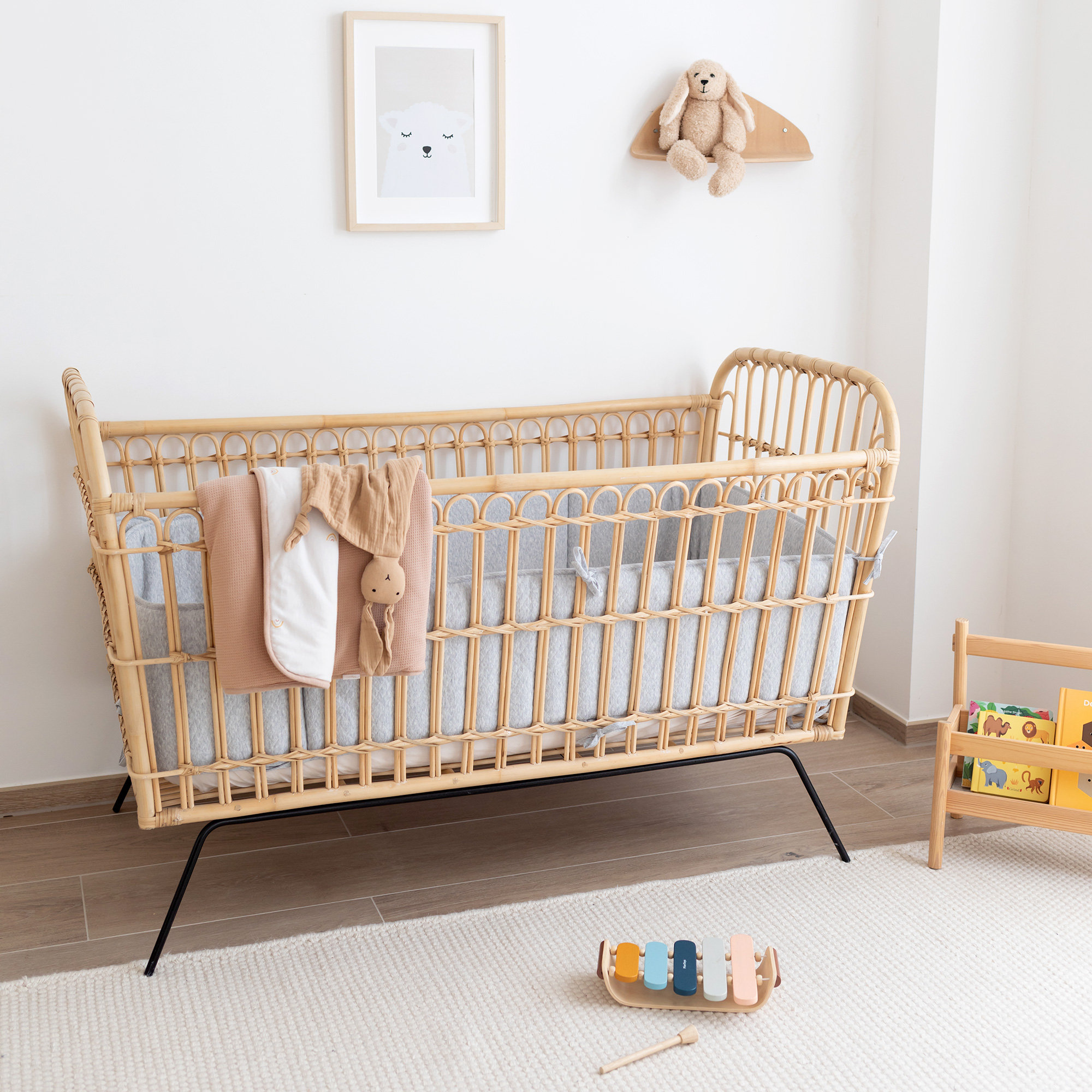 Playpen bumper Quilted jersey 100x100x28cm BEMINI Grey mixOutlet