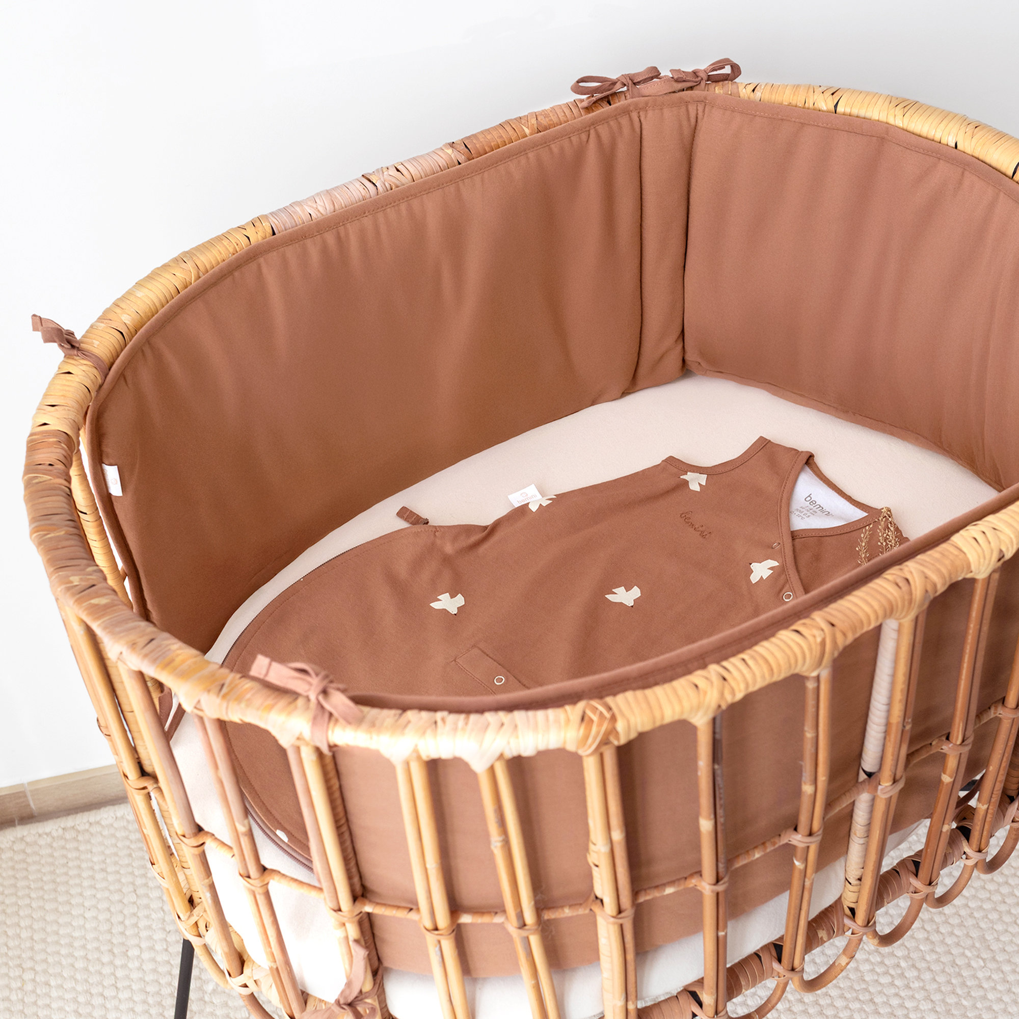 Protector de cuna & parque Algodón puro 30x180cm BEMINI Moka[BEDDING]