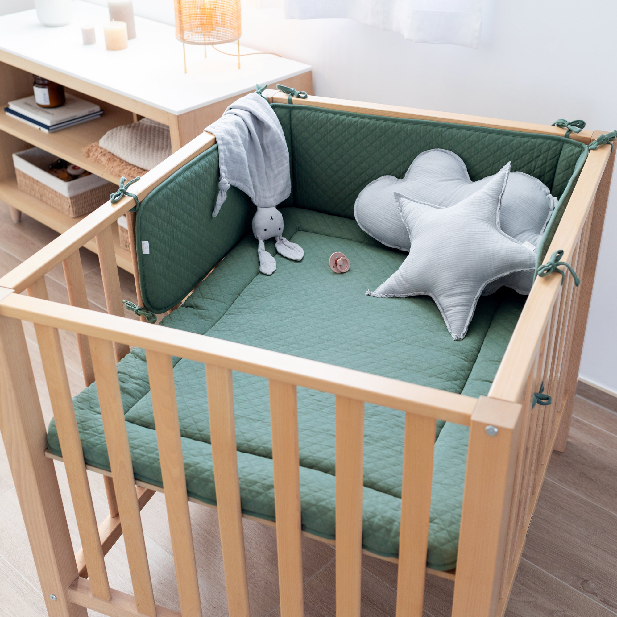 Bed & playpen bumper Quilted jersey 30x180cm QUILT Green[AWARENESS]