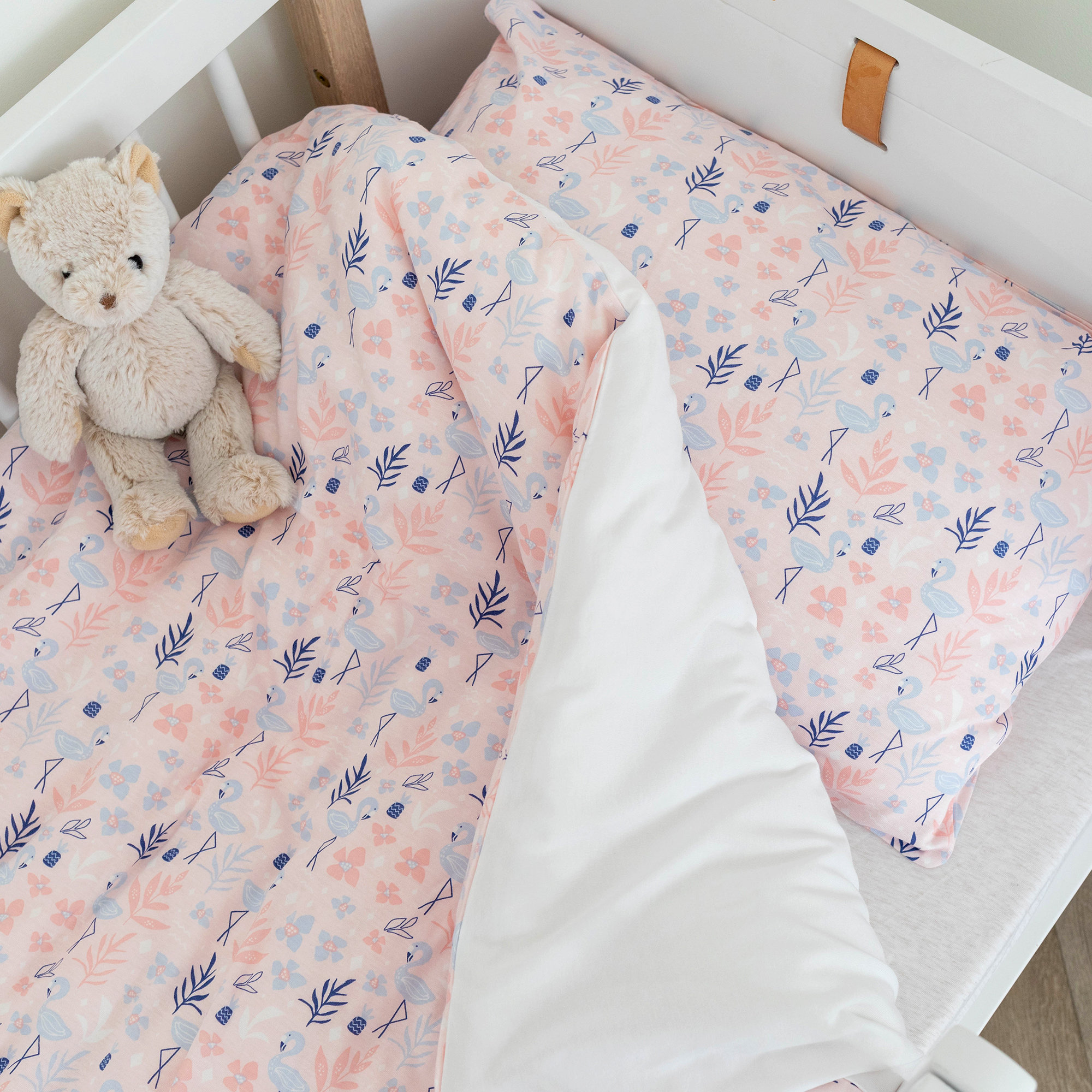 Duvet cover Jersey + jersey 100x140cm ALOHA Flamingo print