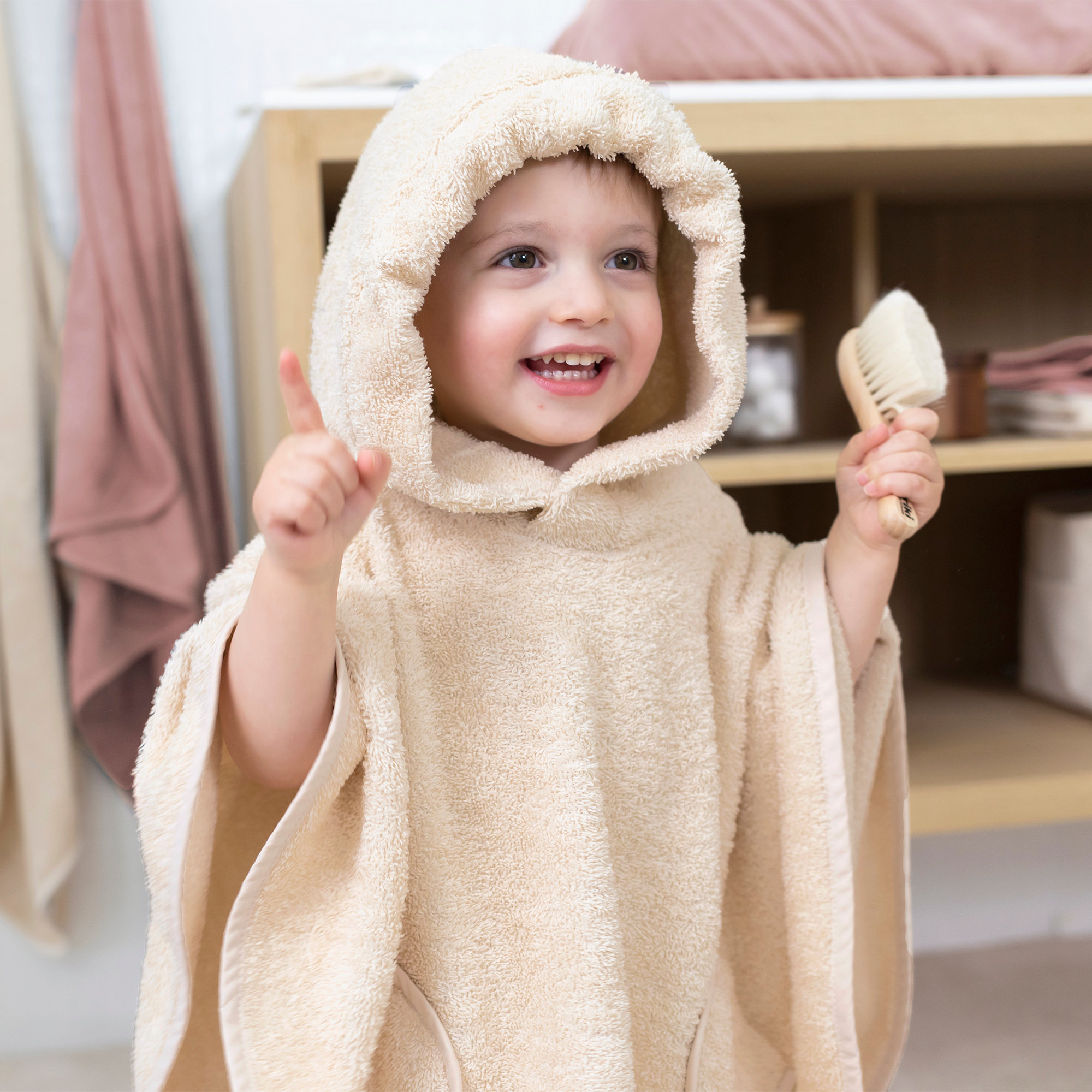 Poncho Rizo suave 9-36m  Cream[CARE]