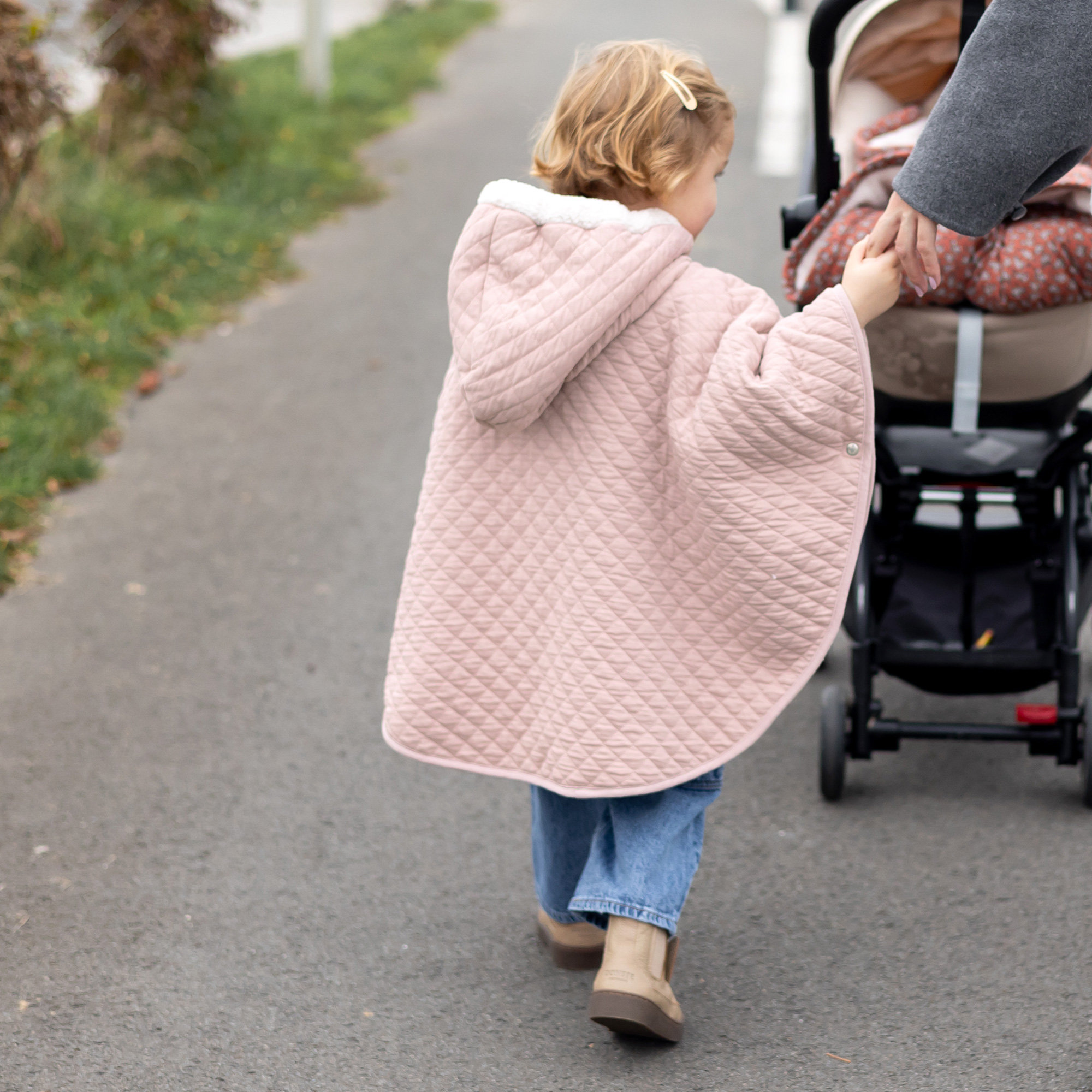 Travel poncho Pady quilted + teddy 9-36m QUILT Blush[WANDER]