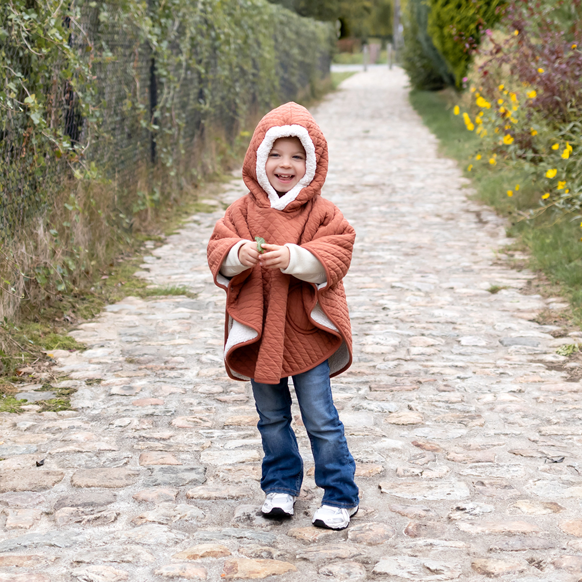 Travel poncho 9-36m Pady quilted teddy Brick Oeko-Tex | Travel